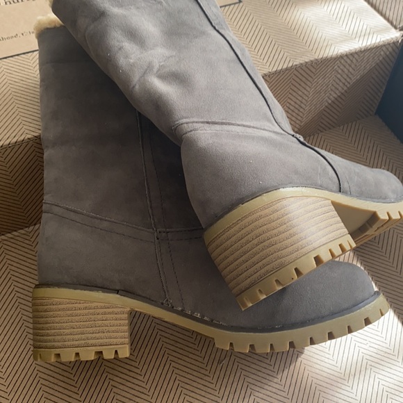 Womens Sherpa Collar Fold Over Ankle Winter Boots Faux Suede Gray EUR 40 - Picture 5 of 7